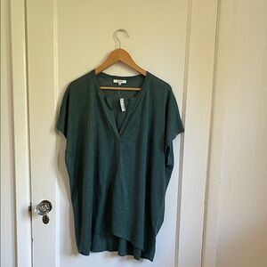 Madewell Deep Green Blouse Size Large 100 % Linen NWT